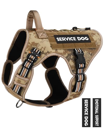 Tactical Dog Harness Reflective with ID Card,Service Dog Vest Harness for Medium Large Dogs,Emotional Support Vest with Padded Handle，2 Reflective Patches for Training Hunting（Desert Camo,XL） - color: Reflective Desert Camo, size: Reflective XL (80-105 lb