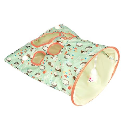 SYCOOVEN Cat Tunnel Bag for Indoor Cats, Pet Collapsible Tunnel Crinkle Sack Bag with 1 Little Mouse & Toy Ball, Crinkle Paper Interactive Cat Toys Hide and Seek(Green Pattern) - color: green pattern