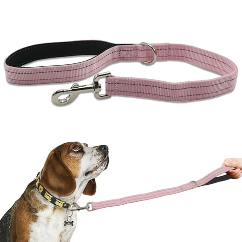 Nylon Short Leash 24 Inches Durable Dog Lead with Handle, Heavy Duty Dog Padded Handle and D-Ring for Control, Traffic 2FT Long for Small to Large Sized Dogs Training Leash Pink - color: Pink, size: 24"