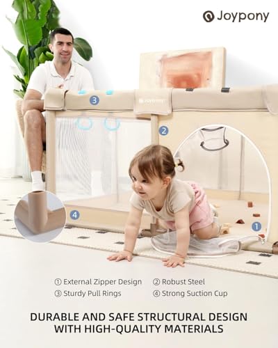 Joypony Baby Playpen, 50x50 in Small Play Pen for Babies and Toddlers, Playpen for Kids with Gate, Indoors Play Yard with Soft Breathable Mesh (Beige) - color: Beige