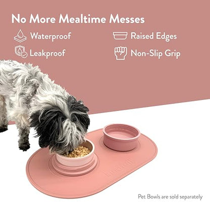 KindTail Pet Bowl Set + Silicone Pet Food Mat - Includes 2 Portable Dog Bowls with Lid & Handle + 1 Waterproof Pet Feeding Mat - Made from Food-Grade, Dishwasher-Safe Materials - BPA & Toxin-Free