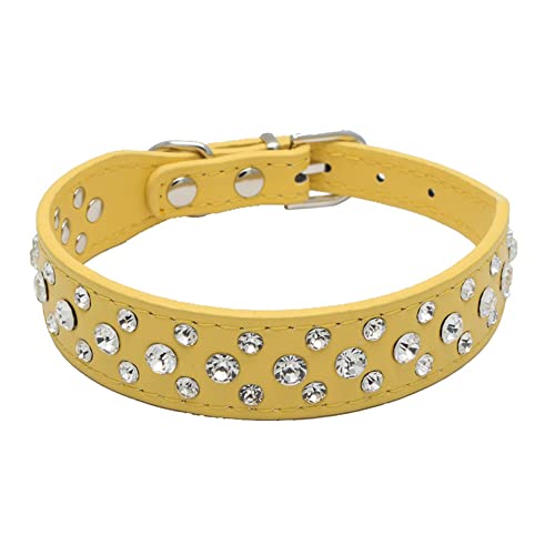 Rhinestone Dog Collar, Bling Rhinestone PU Leather Crystal Diamond Pet Dog Cat Puppy Collar Black S M L XL (XS, Yellow) - color: Yellow, size: XS