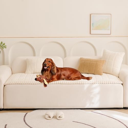 Mitid Sofa Cover Fuzzy Couch Cover for Pet, Couch Covers for Dogs Washable Non-Slip Sofa Slipcover Cushion Protector Pets Friendly Mat White - color: Beige, size: 27.6X82.7