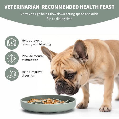 Silicone Slow Feeder Dog Bowls,Puzzle Dog Feeding Bowls with Suction Cups,Healthy Eating,Slow Feeding Anti Slip Design for Small and Medium-Sized Dogs, Dishwasher and Microwave Safe (Grey Green)