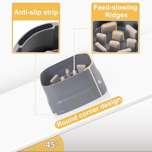 Slow Feeder Dog Bowls Large Breed Puppy Puzzle Feeding Dish Maze Feed Bowl Small Medium Dogs Plate Adjustable Ridges to Slower Down Eating Anti-slip Easy to Clean Indoor Use 7.5*7.5*4 in(Grey)