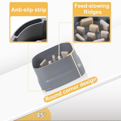 Slow Feeder Dog Bowls Large Breed Puppy Puzzle Feeding Dish Maze Feed Bowl Small Medium Dogs Plate Adjustable Ridges to Slower Down Eating Anti-slip Easy to Clean Indoor Use 7.5*7.5*4 in(Grey)