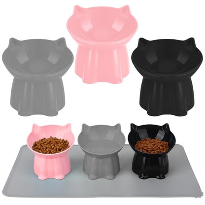 3 Pcs Elevated Cat Bowls 15°Raised Cat Food Bowl with Silicone Mat Whisker Friendly Anti Vomiting Cats Dishes Pet Food and Water Bowls for Indoor Cats Kittens Classic Pink, Grey, Black Pink, Grey, Bla - color: Pink, Grey, Black