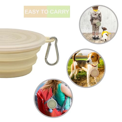 Small Collapsible Dog Bowl 12oz,2 Pack Portable and Foldable Pet Travel Bowls with 2 Carabiners & Lids for Dogs Cats and Small Animals (Macaron Yellow+Green, 350ml)