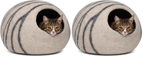 MEOWFIA Cat Cave – Premium Felt Cat Bed for Indoor Cats, Handmade 100% Merino Wool (Light Grey, Medium) (Pack of 2) - color: Light Grey, size: Medium (Pack of 2)