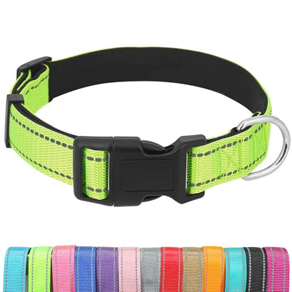 Dog Collars Adjustable for Medium Dogs,Heavy Duty Waterproof Dog Collar with Quick Release Buckle,Girl Boy Female Male Reflective Nylon Dog Collar with Soft Neoprene Padded,M,Green - color: Green, size: Medium