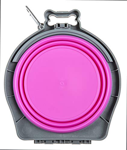 Loving Pets - Bella Roma Double Diner Portable Travel Dog Bowls Collapsible Combined Dog Food & Water Bowls (Pink, Medium) - color: Pink, size: Medium Travel Double Diner