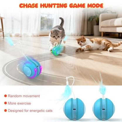 Interactive Indoor Cat Toys for Bored Adult Cats - Highly Entertaining Keep Cats Engaged for Hours, Rechargeable Silent Kitten Mouse Toy Automatic Hide and Seek with Stimulating Moving (Blue)