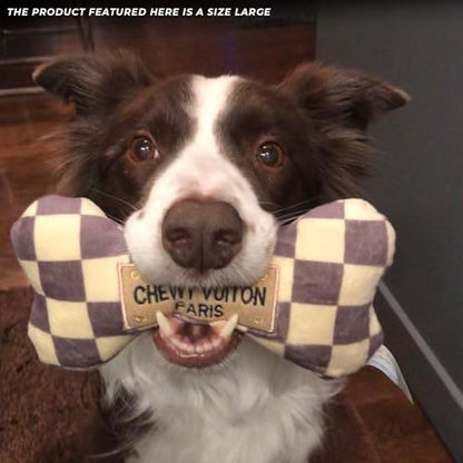 Haute Diggity Dog Chewy Vuiton Bone Plush Squeaky Dog Toy, Soft Durable Designer-Inspired Stuffed Puppy Chew Toys for Small & Medium Dogs, Machine-Washable (Tan Checker) Large - color: Brown Bone, size: Large