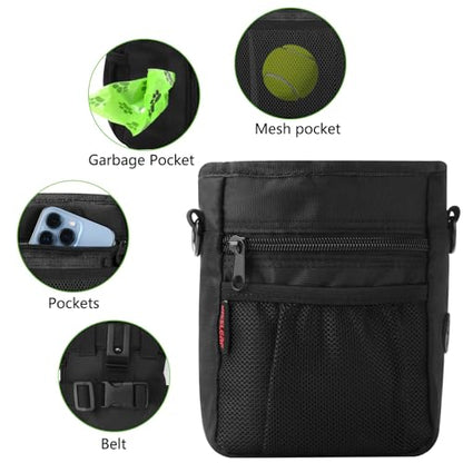 kissleaf Dog Treat Pouch with Magnetic Closure, Treat Pouches for Pet Training, Large Dog Treat Training Pouch and Dog Clicker, Dog Training Treat Pouch Built-in Poop Bag Dispenser, Hands-Free Snack - color: Black