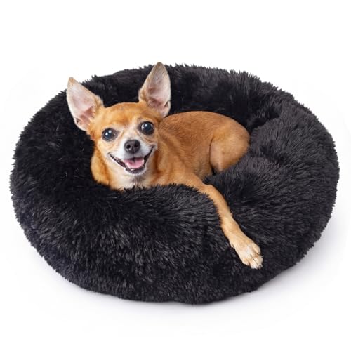 nononfish Puppy Beds for Small Dogs Washable 19" Black Calming and Anxiety Pet Beds Fluffy and Plush Durable Small Dog Bed - color: Black, size: 19 inches