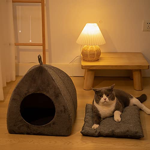 Eforcase Cat Cave Tent Bed - Foldable Covered House for Indoor Cats featuring Removable Cushion Pad - size: Medium