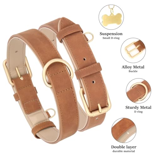 Didog Soft Padded PU Leather Dog Collar, Adjustable Dog Collars for Medium Dogs with Durable Metal Buckle and D Ring,Brown,L - color: Brown, size: L: Fit Neck 13-17"(22-44lbs)