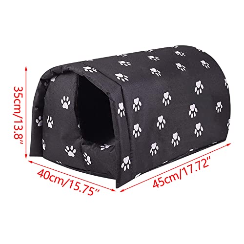 Outdoor Cat House Weatherproof, Thicken Warm Foldable Feral Cat Shelter with Windproof Loop, Winter Pet Cave Tent Bed for Outside Cats & Small Dogs (Black, 18''x16''x14'')
