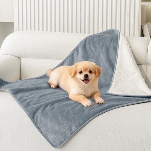 Smiry Waterproof Dog Bed Blanket, Leakproof Pet Throw Blanket for Bed Couch Sofa, Reversible Sherpa Fleece Furniture Protector Cover for Small Medium Large Dogs Cats (Grey, 32x40 inches) - color: Grey, size: 32x40 inches