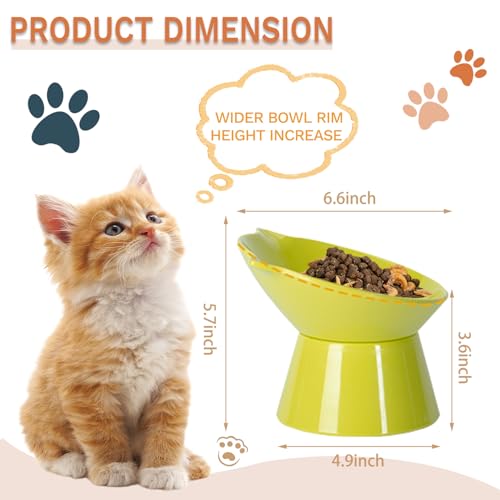 Detachable Elevated Cat Bowls, 15° Tilted Raised Cat Food Bowl Anti-Vomiting,Whisker Friendly, Adjustable Pet Dishes for Protecting Spine, cat Bowls for Indoor Cats Adult Kitten - color: Green