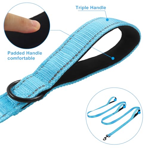 Jiozermi 10ft Dog Leash with 3 Handles, Heavy Duty Dog Lead with Padded Traffic Handle, Reflective Stitching Large Leash for Running Walking Training(Blue) - color: Blue
