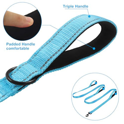 Jiozermi 10ft Dog Leash with 3 Handles, Heavy Duty Dog Lead with Padded Traffic Handle, Reflective Stitching Large Leash for Running Walking Training(Blue) - color: Blue