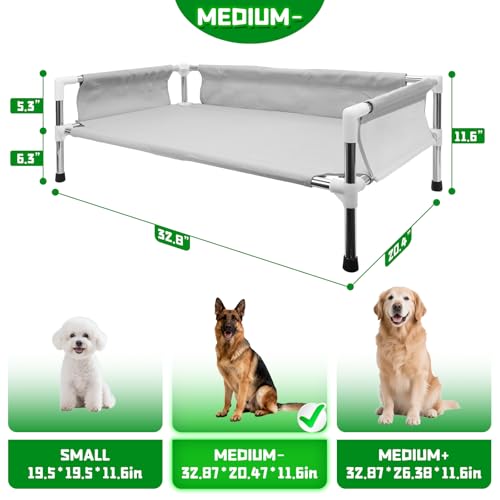Makerfire Elevated Dog Bed, Raised Dog Sofa Bed for Medium Dogs, Detachable Cooling Indoor/Outdoor Pet Cot with Non-Slip Feet, Polyester Cotton (33''L x 20.5''W x 11.6''H) - color: Grey-M- (33'' L x 20.5'' W x 11.6" H)