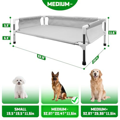 Makerfire Elevated Dog Bed, Raised Dog Sofa Bed for Medium Dogs, Detachable Cooling Indoor/Outdoor Pet Cot with Non-Slip Feet, Polyester Cotton (33''L x 20.5''W x 11.6''H) - color: Grey-M- (33'' L x 20.5'' W x 11.6" H)