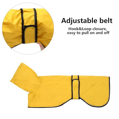 Greyhound Whippet Raincoat Waterproof with Reflective Stripe high Neck fit for Italian Greyhounds Whippets Long Back Breeds - Yellow - M - color: Yellow, size: Medium