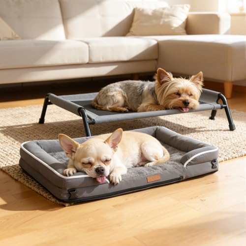 Raised Dog Bed for Small Dogs, Waterproof Elevated Dog Cot, Outdoor Cooling Pet Bed - size: 32"L x 25"W x 7"Th