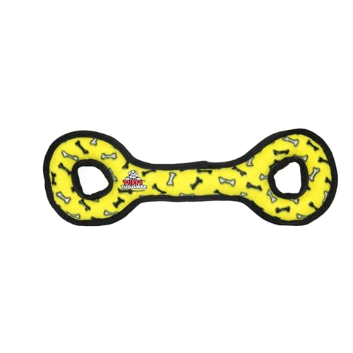 TUFFY- World's Tuffest Soft Dog Toy- Ultimate Tug-O-War -Yellow Bone- Squeakers - Multiple Layers. Made Durable, Strong & Tough. Interactive Play (Tug, Toss & Fetch). Machine Washable & Floats - color: Yellow Bone, style: Tug-O-War