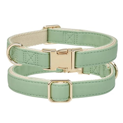 Soft Classic Leather Dog Collar Heavy Duty Padded Collars with Metal Buckle for Puppy Small Medium Dogs (Grass Green,S) - color: Grass Green, size: Small