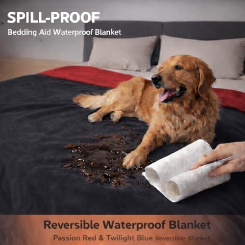 King Size Waterproof Blanket – Spill-Proof, Water-Resistant Flannel Blanket for Bed, Couch, Kids & Pets Protection, Reversible Cozy Design (Passion Red & Midnight Black, 90x108) - color: Velvet Red/Obsidian Black, size: King