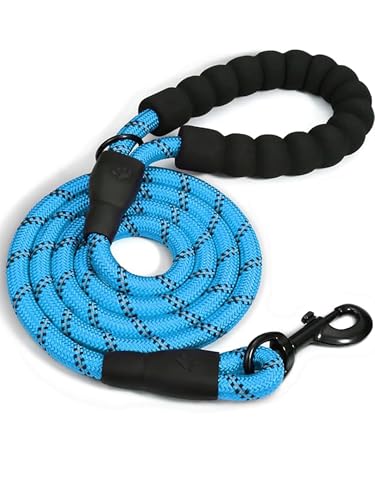 Rope Dog Leash 6 FT with Comfortable Padded Handle, Highly Reflective Threads Dog Leash for Medium Large Dogs, 1/2 inch, Blue - color: Blue