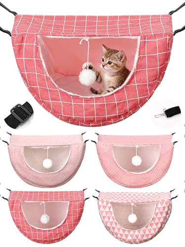 Unittype 4 Pieces Cat Cage Hammock Hanging Pet Bed Double Layer Soft Plush Hanging Pet Comfortable Hammock Bed for Indoor Kitten Ferret Hamster Rabbit or Small Animals, 4 Styles(Pink Dots) - size: Pink Dots