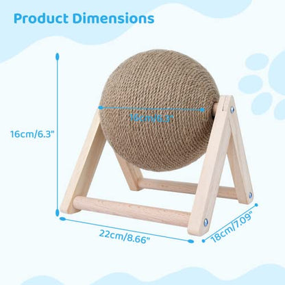 BATTIPAW Cat Scratcher, Rabbit Scratching Ball, Natural Sisal Scratcher, Spinning Cat Ball, Solid Wood Scratching Toy for Cats & Kittens, Indoor Interactive Pet Toy (Burlywood)