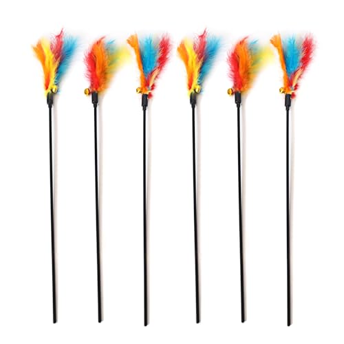 IUHKBH Cat Wands, 6 PCS Colorful Feather Stick Flexible Kitten Wand Interactive Cat Toys, Safe for Your Kitty - color: A