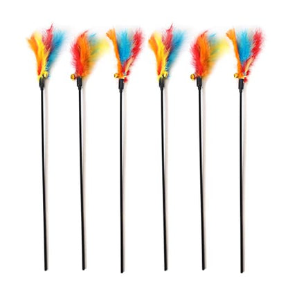 IUHKBH Cat Wands, 6 PCS Colorful Feather Stick Flexible Kitten Wand Interactive Cat Toys, Safe for Your Kitty - color: A