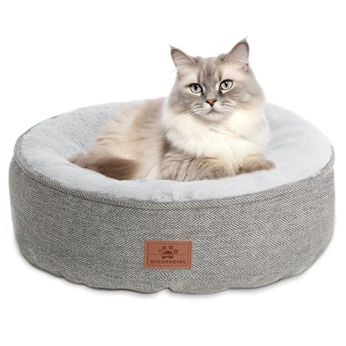 WINDRACING Cat Beds for Indoor Cats, Dog Bed for Small Dogs Breeds, Soft Kennel Bed, Comfy Durable Pet Sleeping Bed, Washable Roun Cat Bed & Non-Slip Bottom, Size 20" L x 20" W x 7" Th - color: Grey2, size: Medium