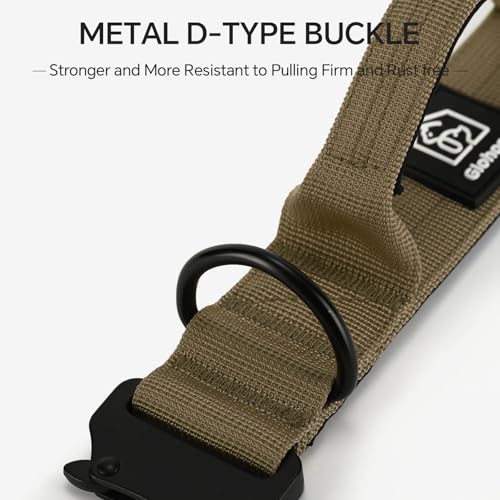 Tactical Thick Dog Collar, Adjustable Training Nylon Dog Collar, Heavy Duty Metal Buckle & Control Handle for Small Medium Large Dogs (L, Khaki) - color: Khaki, size: L