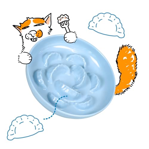 Unbreakable Slow Feeder Bowl for Cats and Small Dogs- Cat Plates for Wet & Dry Food- Melamine Puzzle Cat Bowl for Slow Eating- Whisker Friendly & Dishwasher Safe & Non Slip Design - (Blue,6.3'W*1.5'H) - color: Blue, size: 1 Pack - 6.3''W x 1.5''H