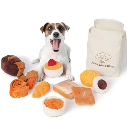 Nocciola Squeaky Bread Stuffed Dog Toys Pack - Puppy Toys with Grocery Bag to Keep Them Busy, Small Dog Toys for Boredom, Durable Snuffle Dog Toys for Small Medium Breeds Pet Gift - style: Bread Dog Toys