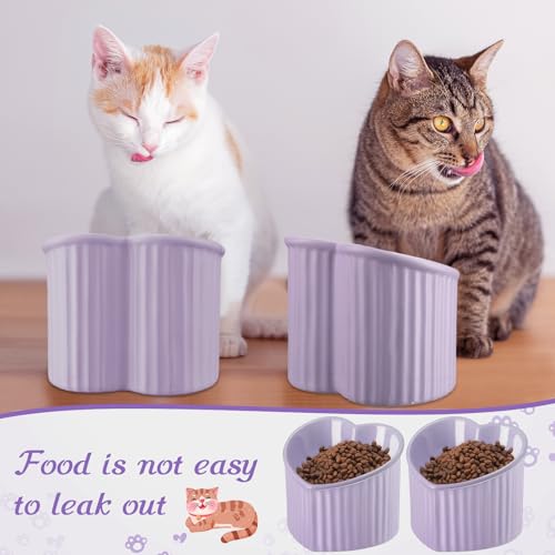 Mumufy 2 Pcs Ceramic Elevated Cat Bowls Tilted Elevated Raised Pet Bowls Anti Vomit Cat Dish for Indoor Stress Free Water Dish Feeder for Puppies, Heart Shaped (Purple) - color: Purple
