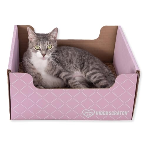 Hide & Scratch Cardboard Cat Scratcher Box & Bed - Light Pink Diamond | Double-Sided Corrugated Pad for Indoor Cats | Refillable Scratching Board Toy for Play & Furniture Protection - color: Light Pink Diamond