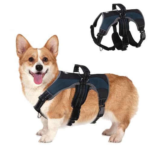 Dog Harness for Medium Dogs, Escape Proof No Pull Service Vest with Reflective Strips and Control Handle, Adjustable and Cozy for Easy Walking, No Choke Pet Harness with 2 Metal Rings, Blue M - color: Blue, size: Medium