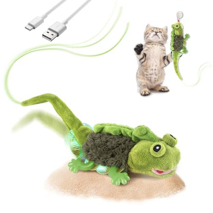 Migipaws Cat Toys, Touch Activated Flapping Chirping Lizard Kitten Toy with Catnip for Indoor Cats Kicker, Rechargeable (Green) - color: Green