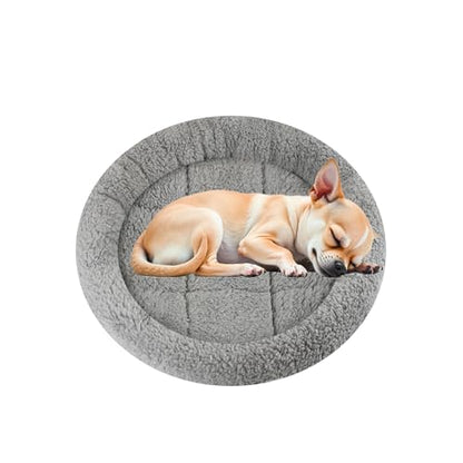 Plush Cat Bed Mat, 15.75" Round, Self Warming Dog Bed with Pillow, Puppy Kitty Relying/Curling Sleep Cushion, Warm Bed for Small to Medium Dogs Cats Rabbits, Antiskid Bottom, Medium - size: Medium(Round)