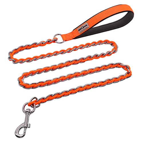Chain Dog Leash Chew Proof Metal Leash for Medium Large Dogs, Chain Link Dog Anti Chew 5.2FT / 4FT Strong Anti Bite Comfortable Soft Padded Handle (Orange, 4FT(5-30lb)) - color: Orange, size: 4FT(5-30lb)