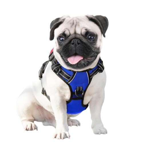 PHOEPET No Pull Dog Harness Medium Reflective Front Clip Vest with Handle,Adjustable 2 Metal Rings 3 Buckles,[Easy to Put on & Take Off](S, Royal Blue) - color: Royal Blue, size: Small