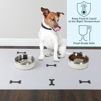 Set of 2 Stainless Steel Slow Feeder Dog Bowls - 30oz/3.75 Cups Double Wall Insulated Food and Water Bowls for Dogs - Non Slip Metal Pet Dishes for Small-Medium Sized Pets PETMAKER (Cream) - size: 30oz
